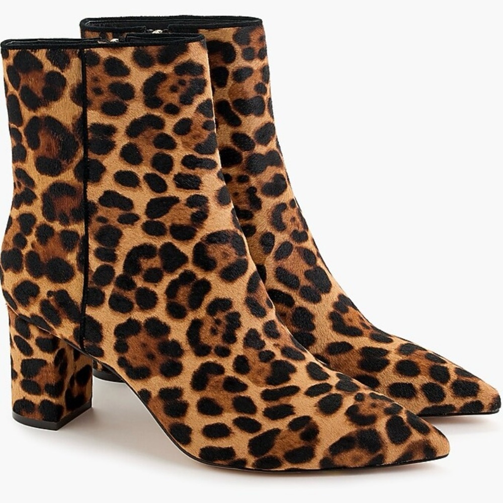 J Crew Calf Hair Pointed Toe Leopard Booties 8